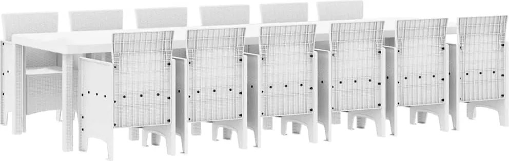 vidaXL Set de masă pentru grădină 13 pcs Alb Ratan Polt