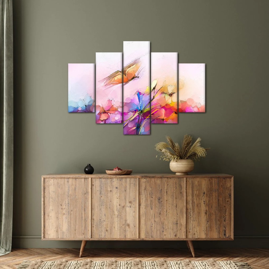 Tablou - Fluture asupra florilor, abstracție (150x105 cm)