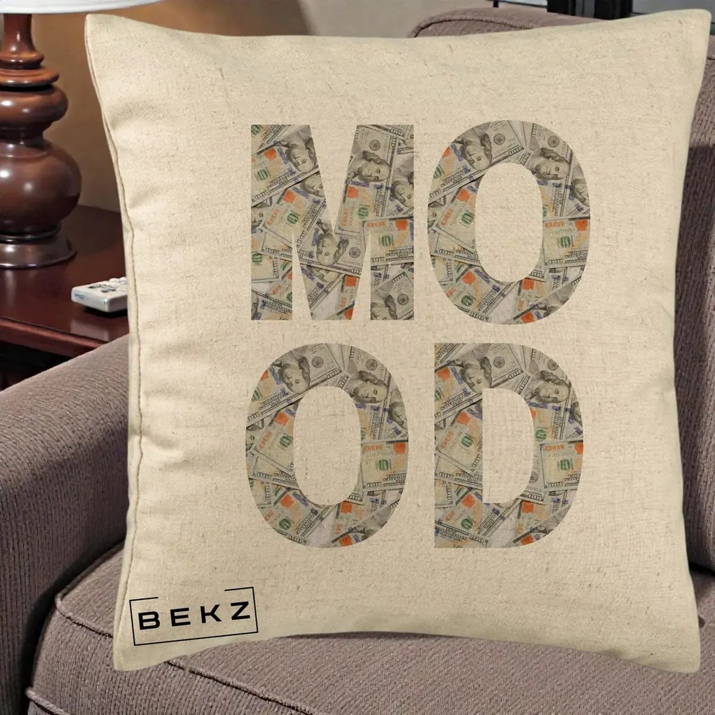 Perna Decorativa MOOD Money Grafic Urban, 40x40 cm, Bej, Husa Detasabila, Perna Inclusa, BEKZ®