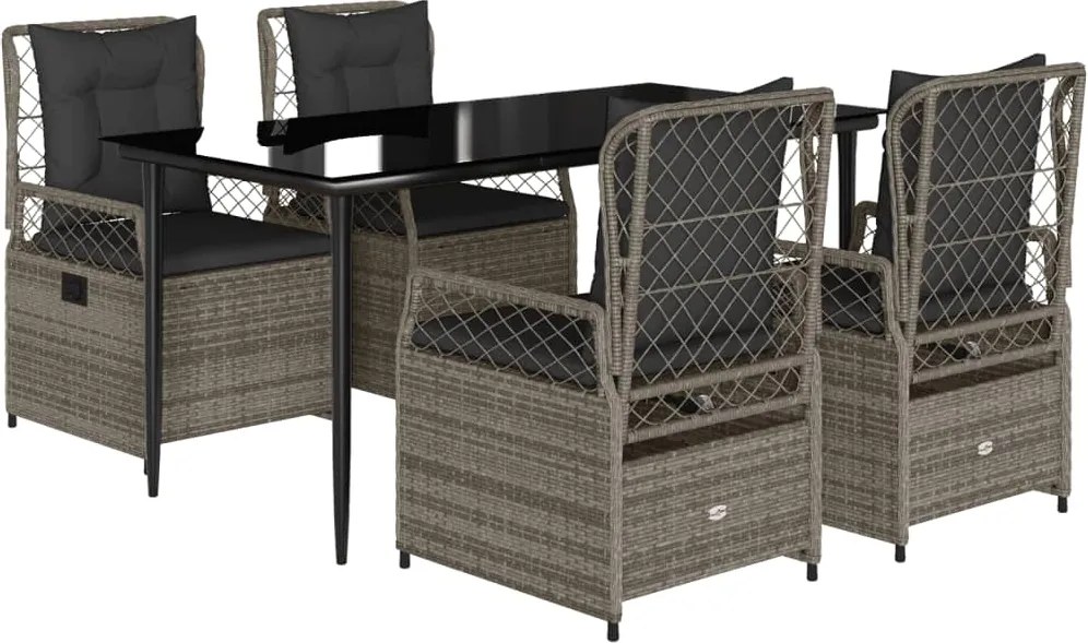 vidaXL Set mobilier de grădină cu perne, 5 piese, gri, poliratan
