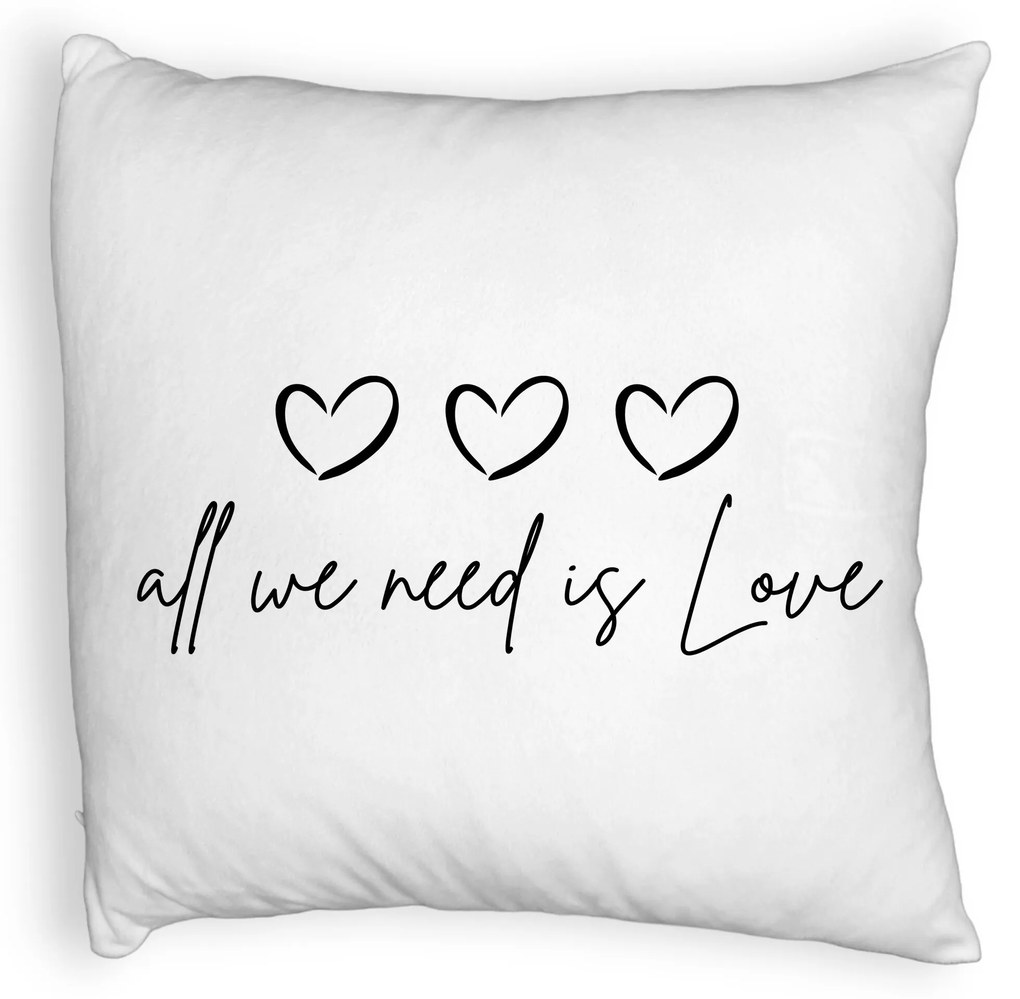 Perna Decorativa Fluffy, Model All we need is Love, 40x40 cm, Alba, Husa Detasabila, Burduf