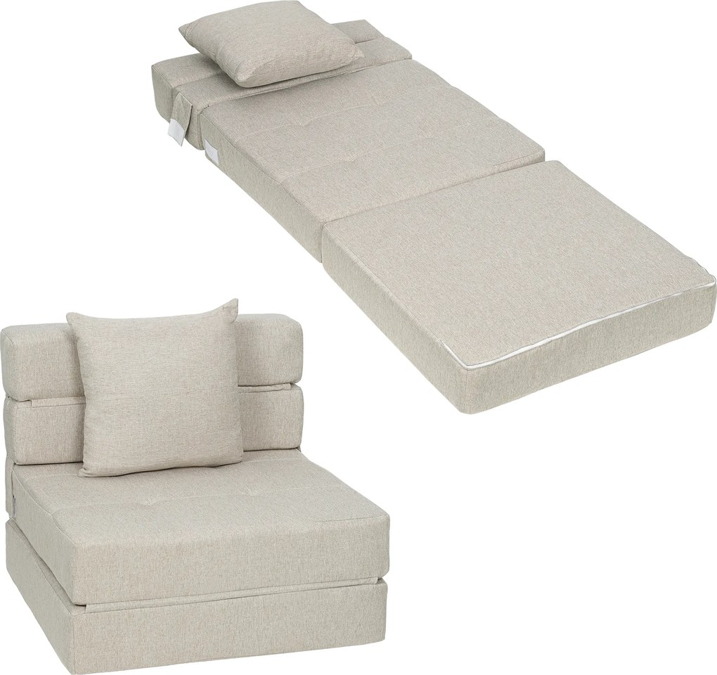 HOMCOM Fotoliu-canapea extensibil 1 loc cu 1 pernă detașabilă, material bej | Aosom Romania