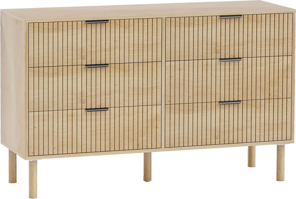 HOMCOM Comodă cu 6 Sertare din Lemn pentru Dormitor și Hol, Stil Nordic, 120 x 39,5 x 75 cm, Stejar | Aosom Romania