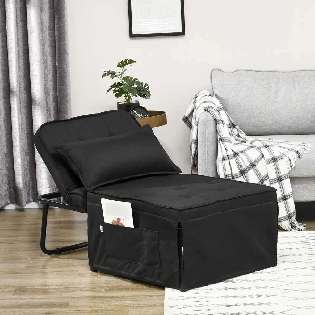 HOMCOM Fotoliu extensibil 4 în 1 cu spătar reglabil în 5 poziții, cu pernă 180 x 64 x 40 cm negru | Aosom Romania