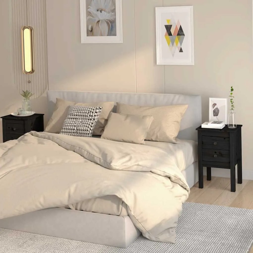 vidaXL Noptiere, 2 buc., negru, 40x35x61,5 cm, lemn masiv de pin