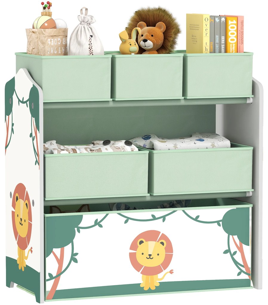 AIYAPLAY Mobilier de depozitare pentru copii cu 3 niveluri, etajeră pentru jucării cu 6 cutii textile detașabile, verde | Aosom Romania