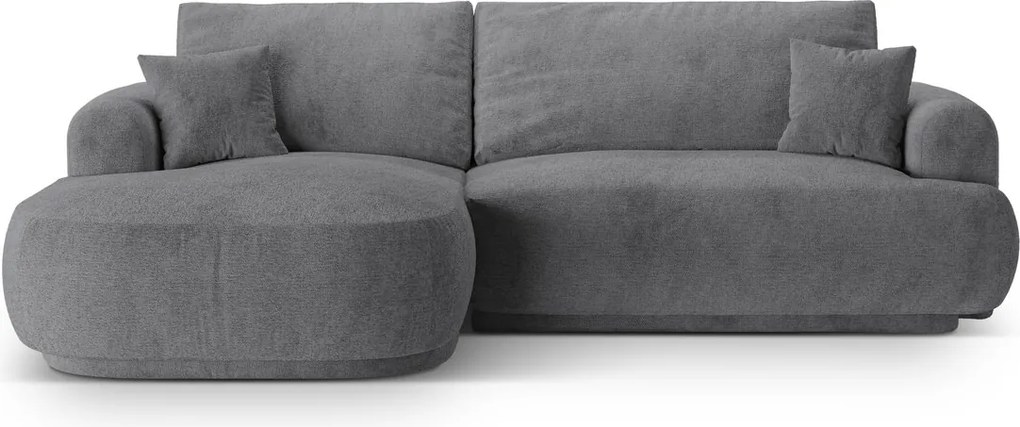 Coltar extensibil stanga 5 locuri, modular, cu lada depozitare, Ella, Micadoni Home, 271x174x94 cm, tesatura structurata chenille, gri