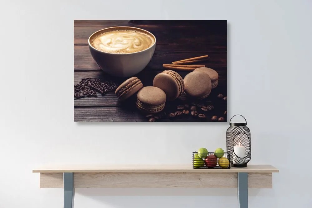 Tablou cafea cu macarons de ciocolată