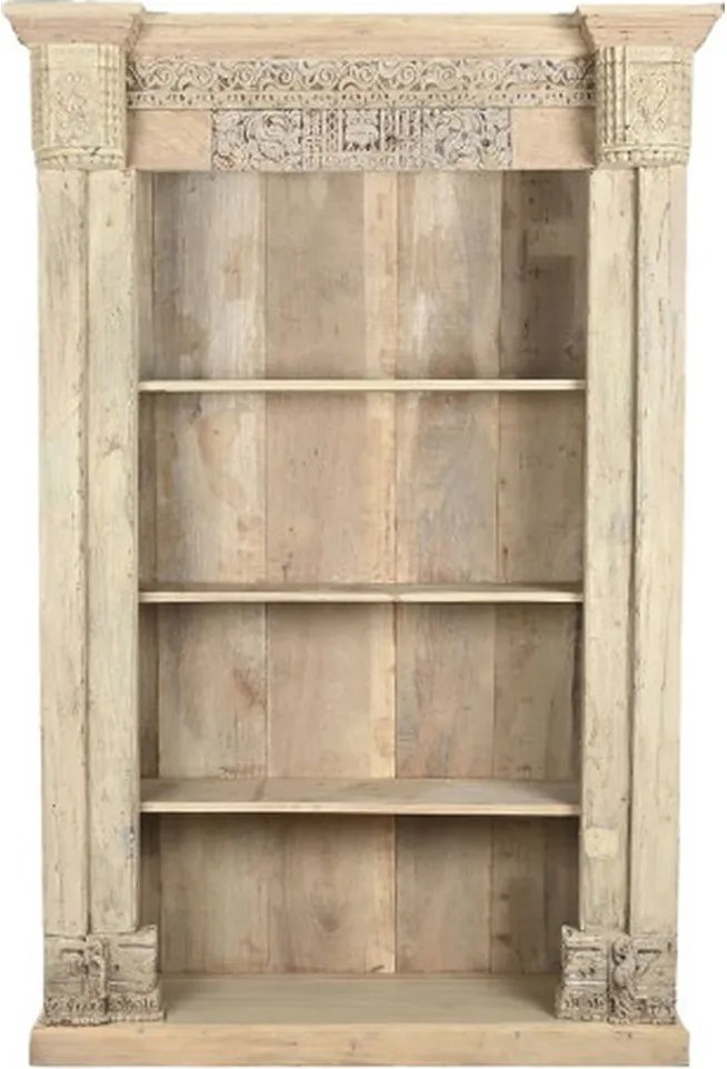 Bibliotecă din lemn de tec sculptat manual cu 3 rafturi, „Parthenon”