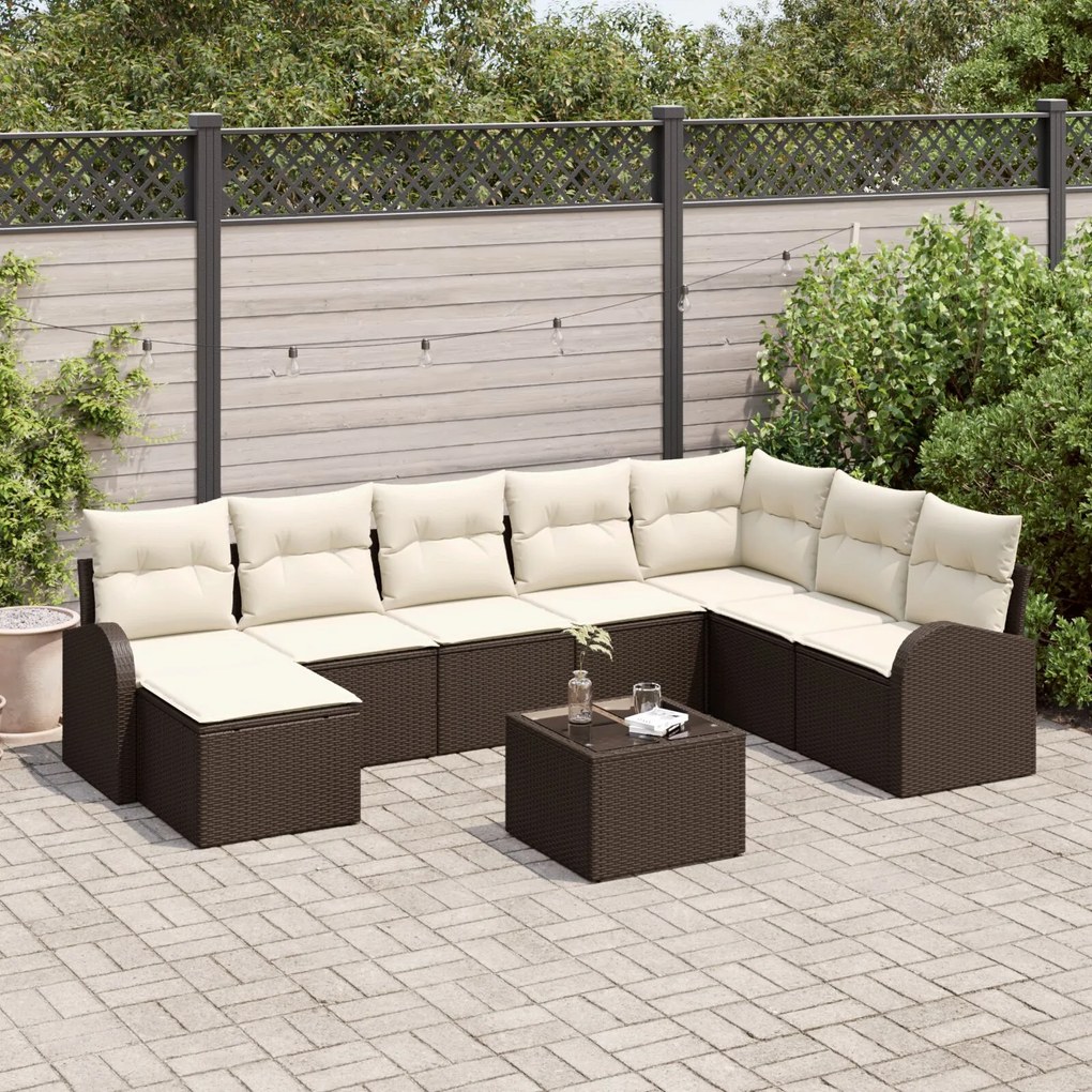 vidaXL Set de canapele pentru grădină cu pernă 9 pcs Maro Rattan poli