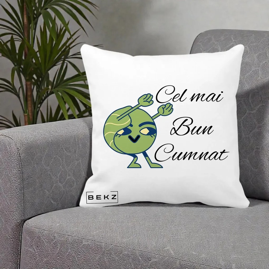 Cadou pentru Cumnat - Perna Personalizata Cel mai Bun Cumnat cu Personaj Funny Verde, 40x40 cm, Alba Mata, Husa Detasabila, Perna Inclusa, BEKZ®