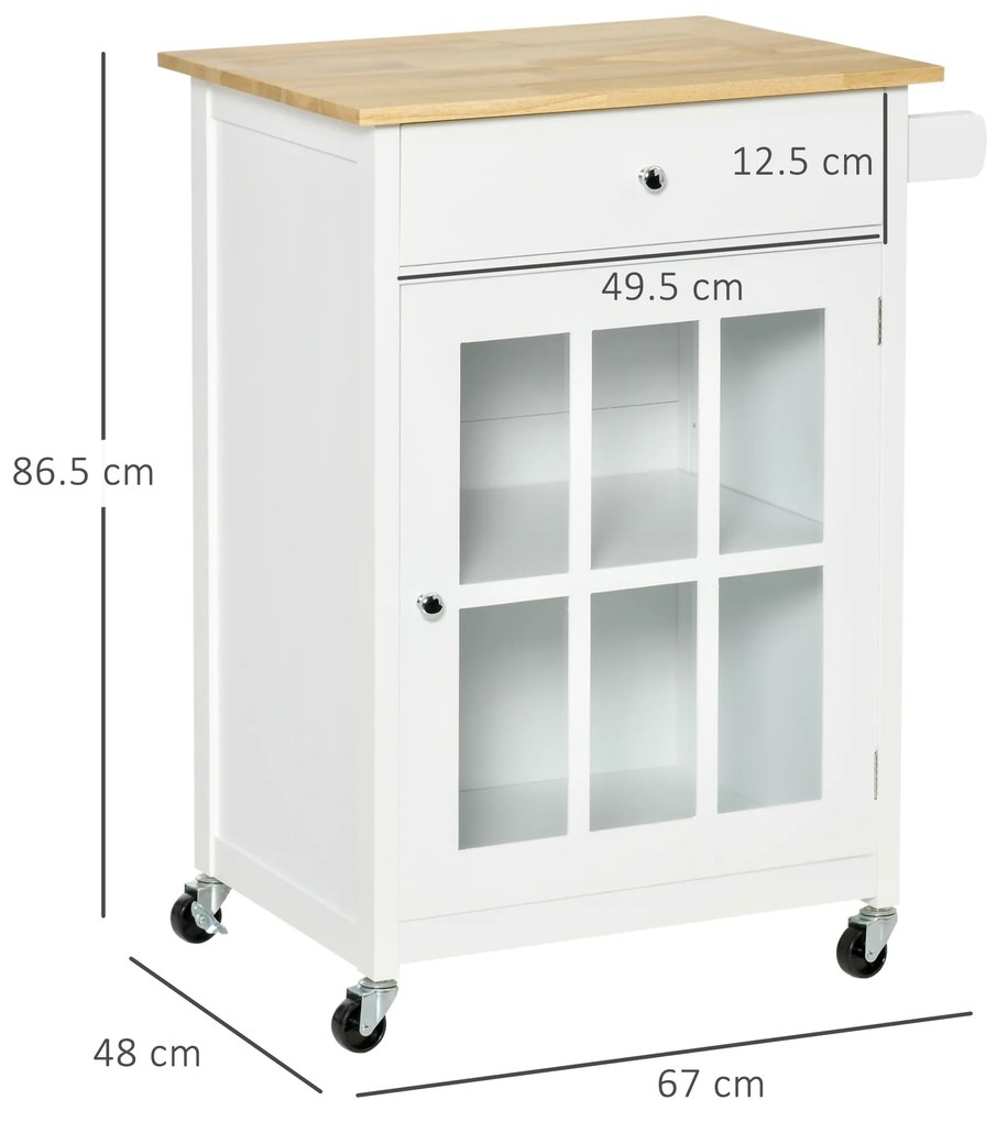 HOMCOM Cărucior Bucătărie Compact, Multifuncțional, Spațiu Depozitare, 67x48x86.5cm, Design Modern, Alb | Aosom Romania