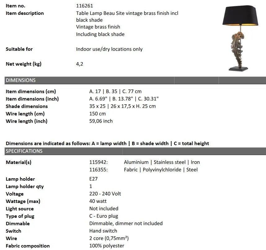 Veioza, Lampa de masa design LUX Beau Site, vintage/ negru