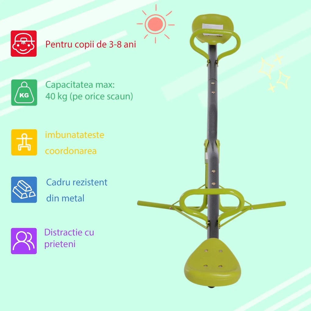 HOMCOM Leagan Basculant si Rotativ de Gradina pentru Copii in Metal, Verde si Gri