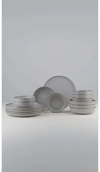 Set de veselă, 18 piese, porțelan, gri