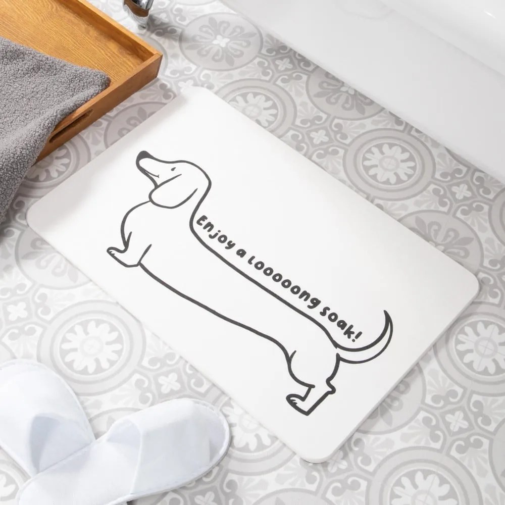 Covoraș de baie alb din diatomit 39x60 cm Dachshund – Artsy Doormats