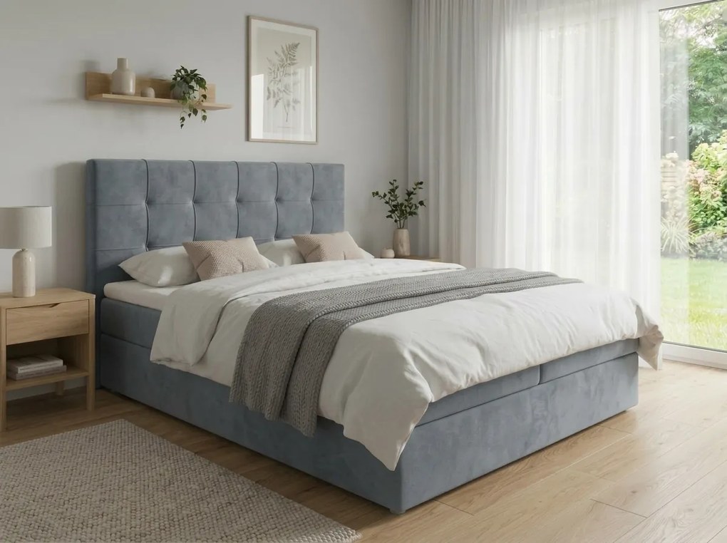 Pat tapițat boxspring DIRELIS TRINITY 160x200 cm gri Saltea: Saltea cu arcuri Bonell