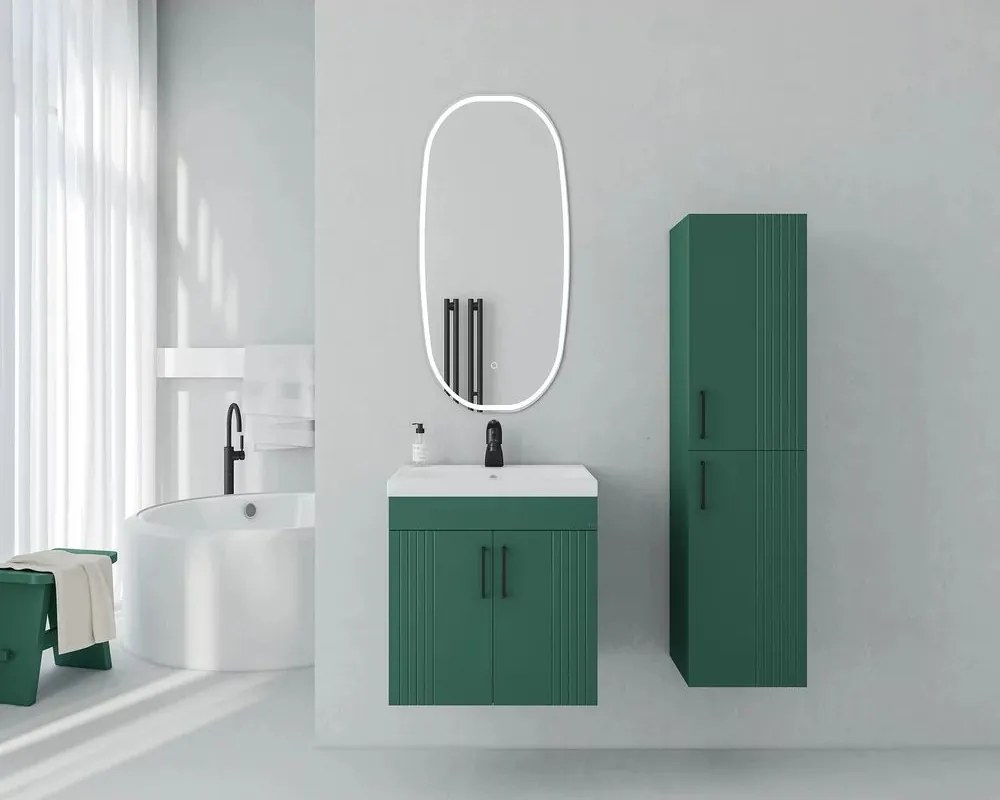 Set dulap baza suspendat Drop Lines Venus cu 2 usi verde si lavoar 50 cm alb