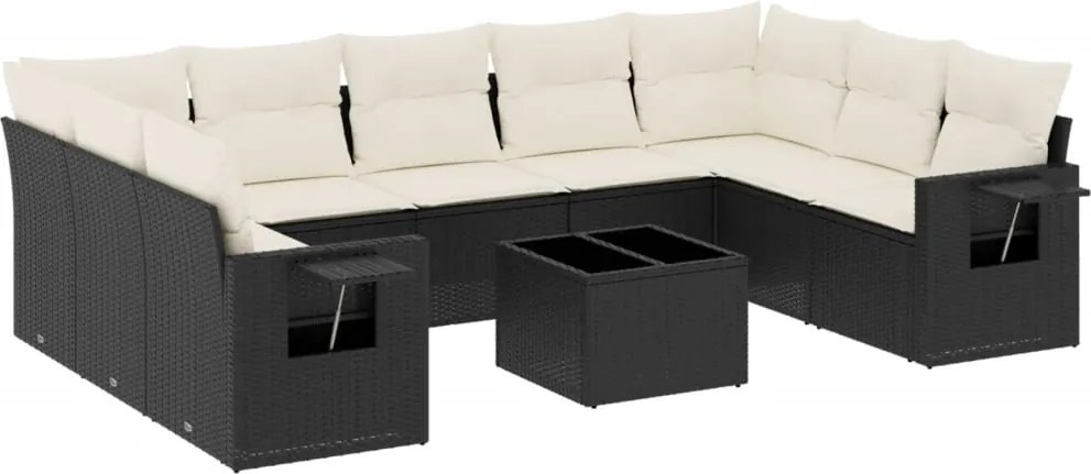 vidaXL Set canapele de grădină cu perne, 10 piese, negru, poliratan