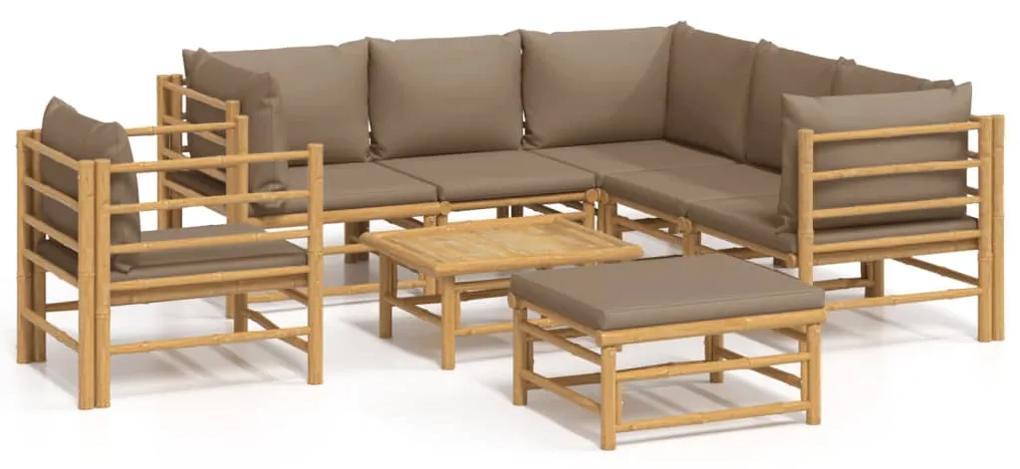 3155126 vidaXL Set mobilier de grădină cu perne gri taupe, 8 piese, bambus