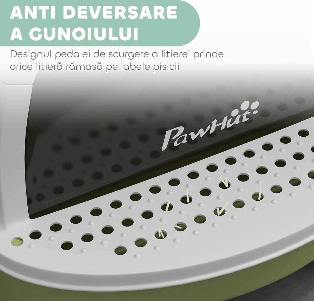 PawHut Litieră cu Capac, Tavă pentru Nisip tip Sertar cu Filtru de Carbon și Lopățică, 40,5x52x39 cm, Gri | Aosom Romania