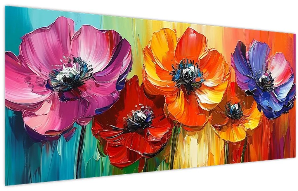Tablou - Cinci flori colorate (120x50 cm)