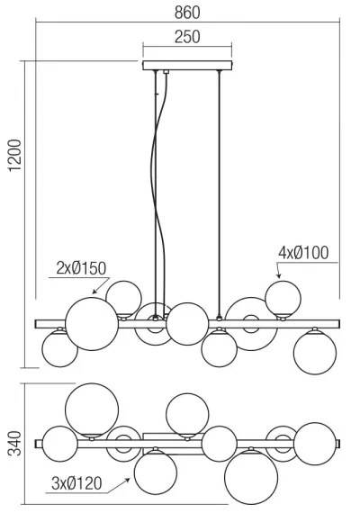 Lustră pe cablu Redo 01-3989 ASTRA 9xG9/8W/230V negru