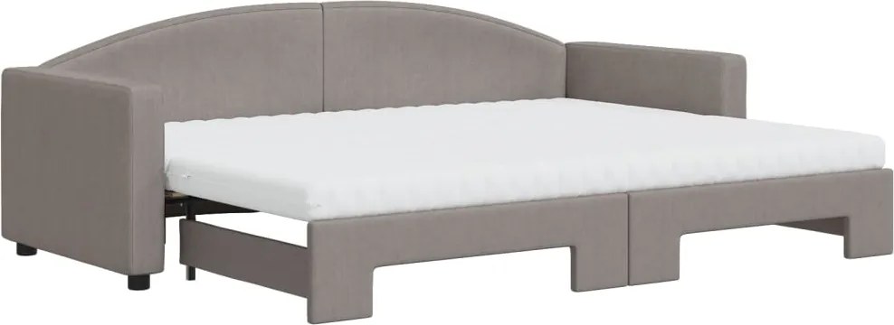 vidaXL Pat de zi cu extensie și saltele, gri taupe, 80x200 cm, textil