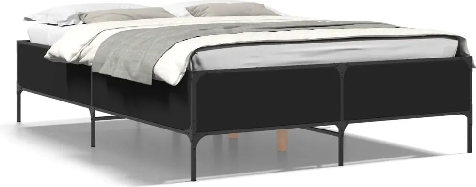 vidaXL Cadru de pat, negru, 120x190 cm, lemn prelucrat și metal