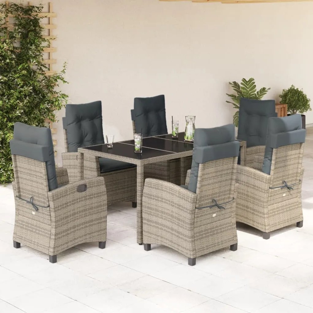 3212648 vidaXL Set mobilier de grădină cu perne, 7 piese, gri, poliratan