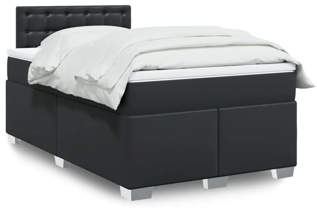 vidaXL Pat continental cu saltea, negru, 120x200 cm, piele ecologică