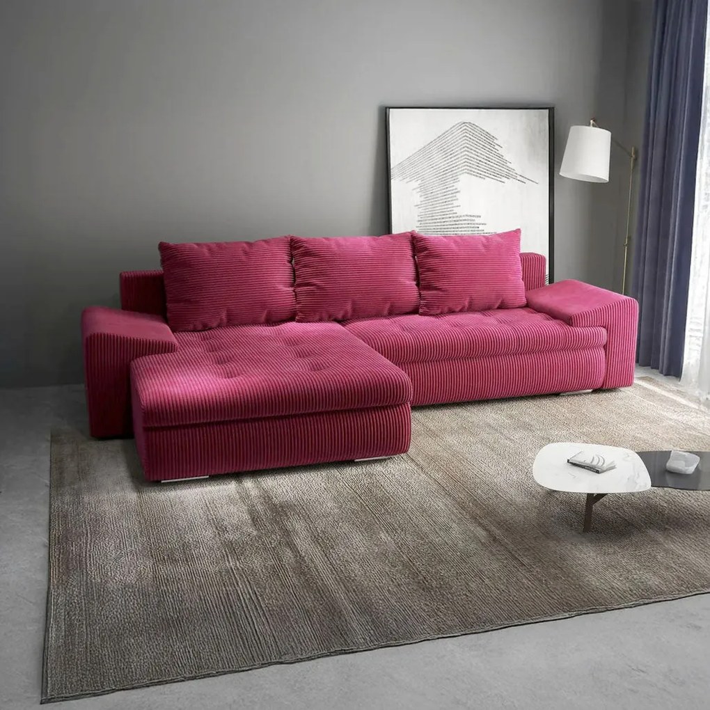 Colțar extensibil dumonde cu ladă de depozitare si sezut confortabil din spuma high-density, Leonardo Zoom Rosu 260x185 cm