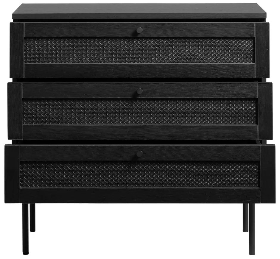 Comodă neagră joasă cu aspect de lemn de stejar 80x75 cm Pensacola – Unique Furniture