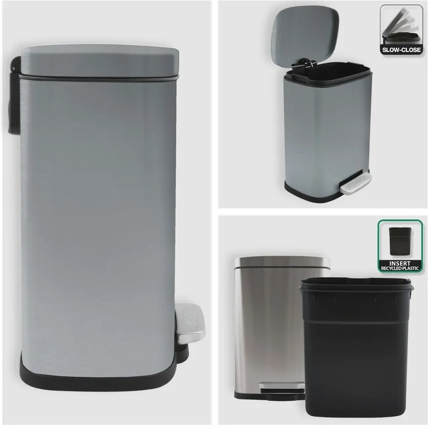 Coș de gunoi argintiu mat cu pedală din oțel 5 l Akira – Spirella