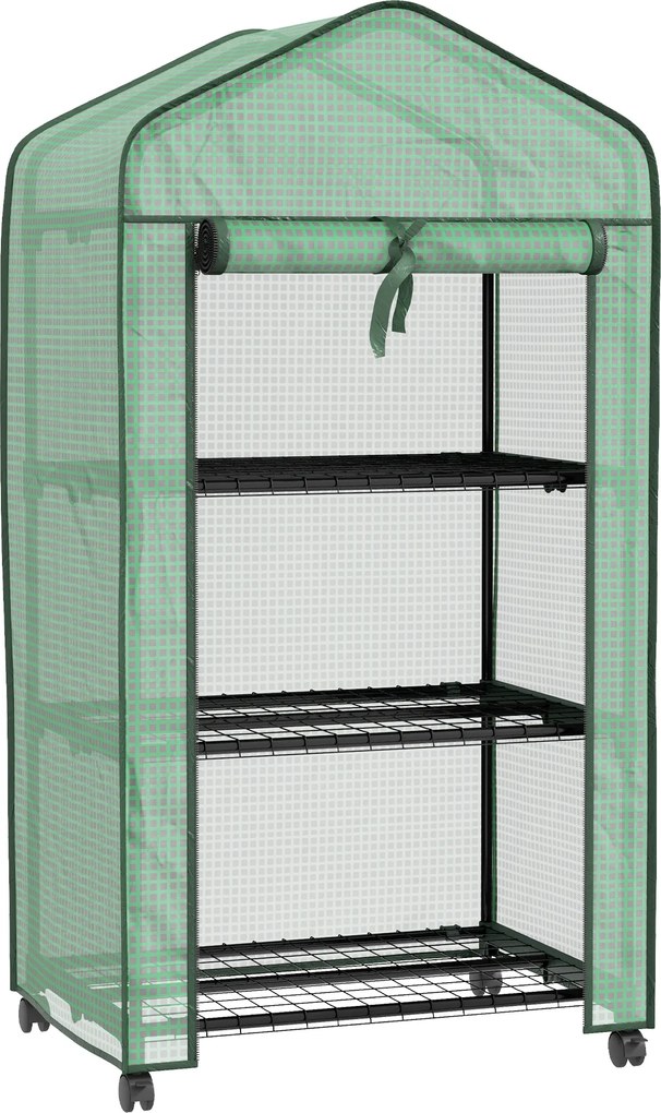 Outsunny Mini sera pe 3 nivele cu acoperis PE intarit si roti, Sera portabila pentru interior si exterior cu usa care poate fi rulata | Aosom Romania