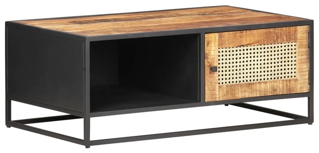 vidaXL Măsuță de cafea, 90x50x35 cm, lemn mango nefinisat & trestie