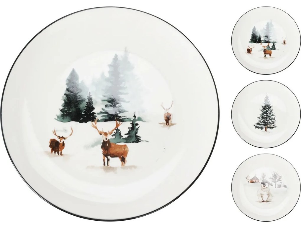 Farfurie întinsă din porțelan Winter Deer , 27 x 2,6 cm