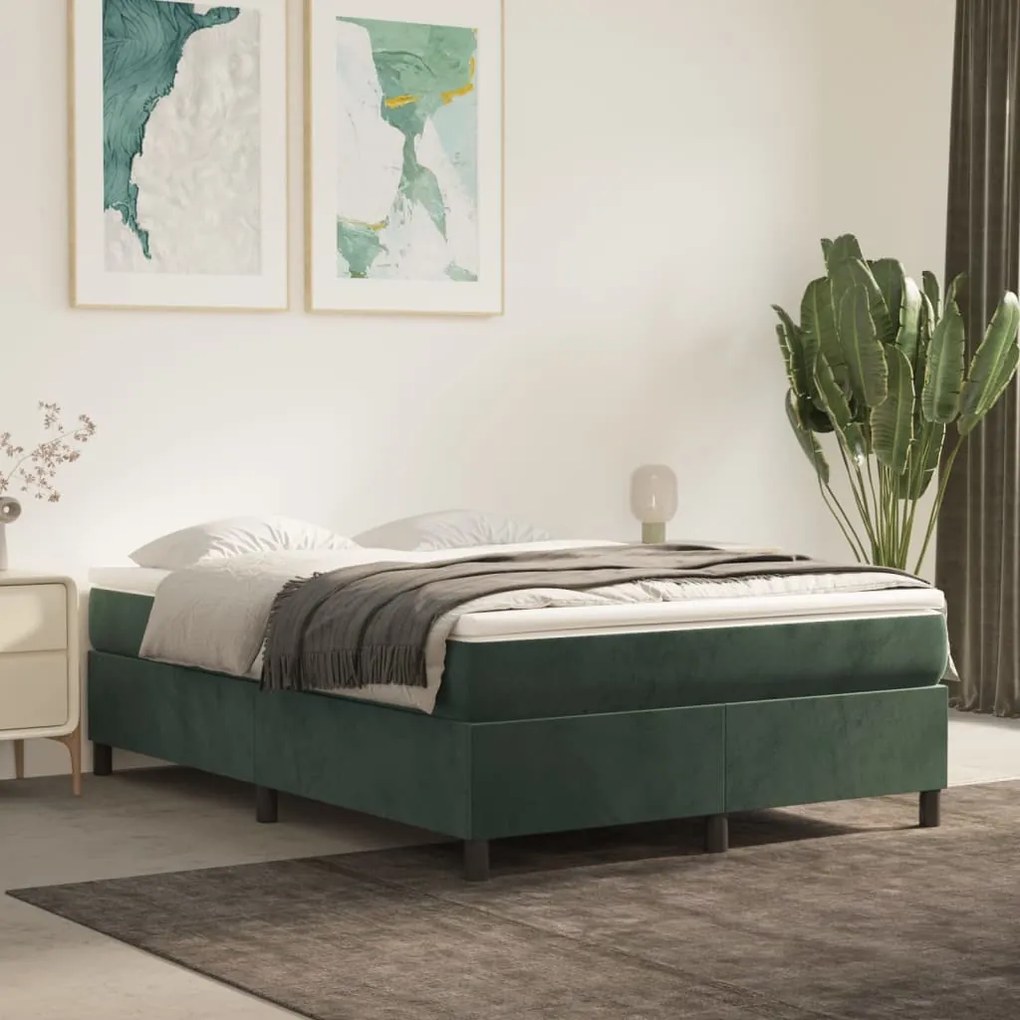 Cadru de pat box spring, verde inchis, 140x190 cm, catifea Verde inchis, 35 cm, 140 x 190 cm