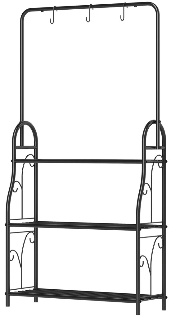 Outsunny Etagere à fleurs 3 niveaux suport de plante pentru interior și exterior din metal 3 cârlige 75 x 25 x 137 cm negru | Aosom Romania