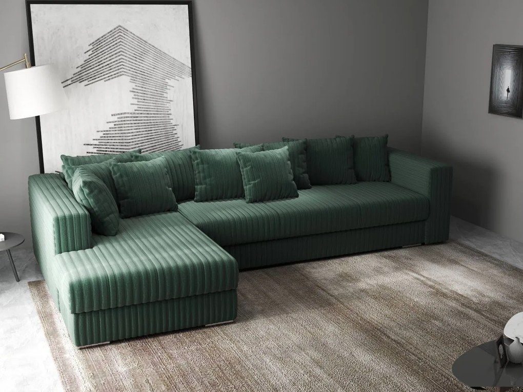 Colțar extensibil dumonde cu ladă de depozitare si sezut confortabil din spuma high-density, Gloria Ambience Green 320x183 cm