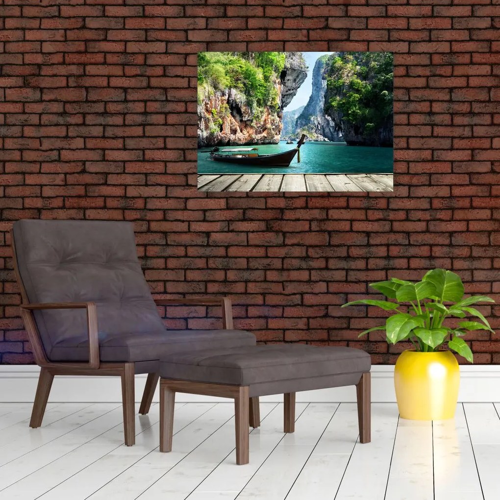 Tablou cu navă lungă pe plajă (70x50 cm)