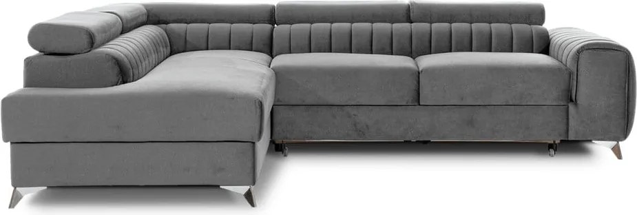 Colțar gri extensibil/cu spațiu de depozitare cu tapițerie din catifea (cu colț pe partea stângă/în formă de ”L”) Laurence – ELTAP