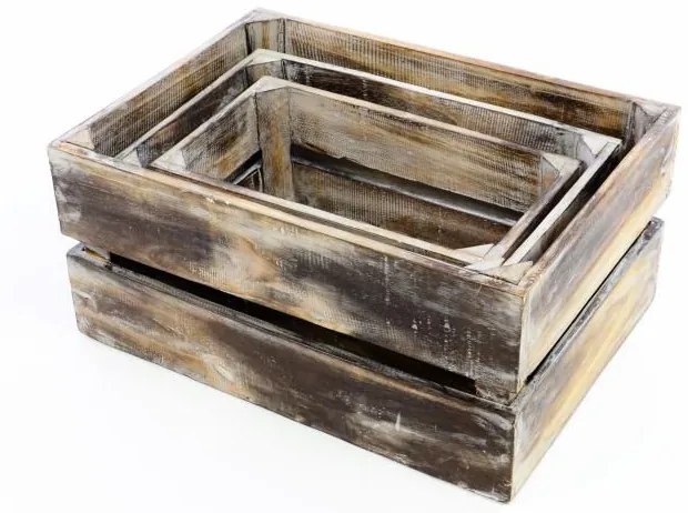 Set 3 cutii din lemn VINTAGE DIVERO maro - 44 x 28 x 19 cm