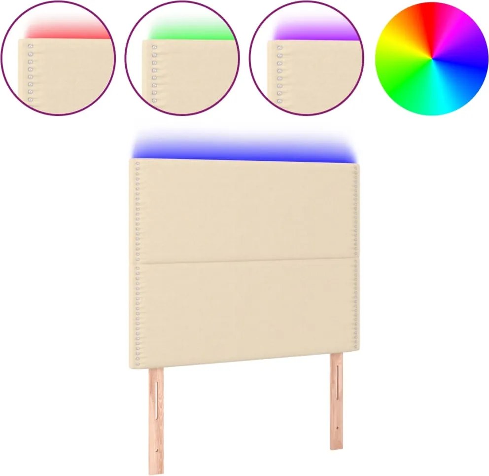 vidaXL Tăblie de pat cu LED, crem, 90x5x118/128 cm, textil