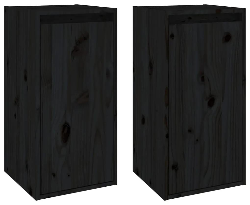 813494 vidaXL Dulapuri de perete, 2 buc., negru, 30x30x60 cm, lemn masiv pin