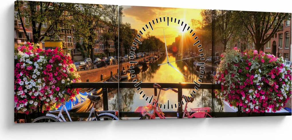Tablou - Răsărit de soare la Amsterdam (cu ceas) (90x30 cm)