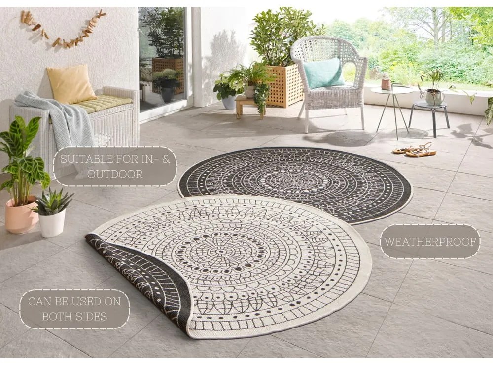 Covor adecvat pentru exterior NORTHRUGS Porto, Ø 200 cm, negru - crem