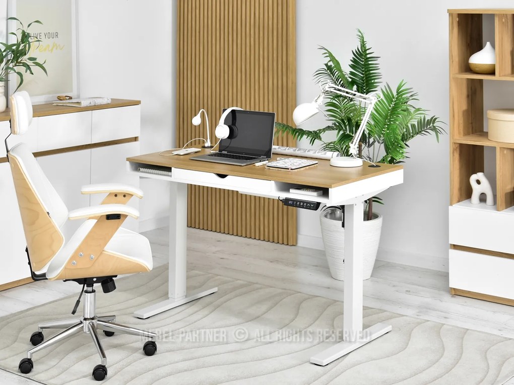 Masă PC Osto 120 (stejar alb + alb). Promo -17%. 1109813