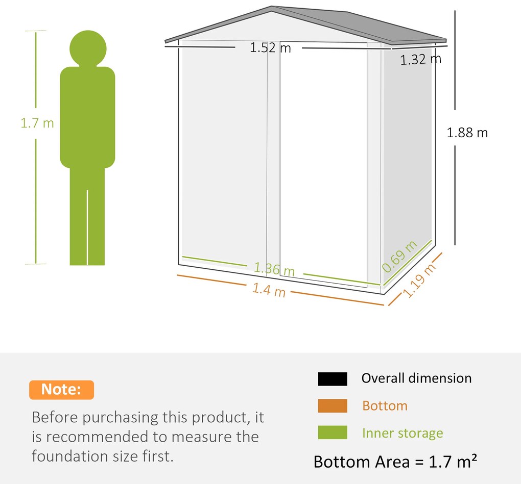 Outsunny Căsuță de Grădină cu Acoperiș Înclinat, 152x132x188 cm, Verde | Aosom Romania