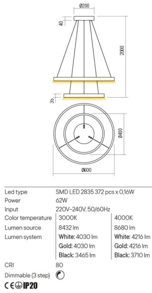 Lustră LED dimabilă pe cablu Redo 01-2891 FEBE LED/62W/230V negru